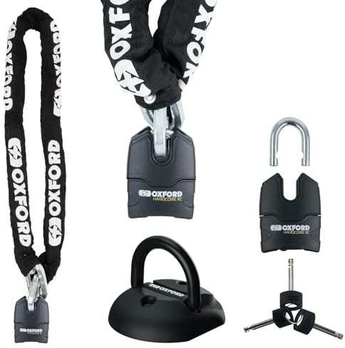 Oxford Hardcore XC13 Motorcycles Chain Lock with Taskforce Ground & Wall Anchor for Heavy Duty Motorbike & Anti Theft Protection Security Lock