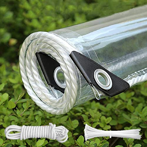 Telone trasparente impermeabile in PVC con occhielli, pieghevole e resistente alle intemperie, ideale per giardino, serra, tetto per animali domestici, pioggia e protezione delle piante (0,9 x 2,4 m)