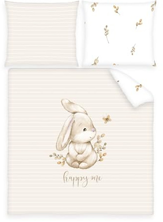 Herding babybest Wiegenbettwäsche, Häschen, Kopfkissenbezug 35 x 40 cm, Bettbezug 80 x 80 cm, 100% Baumwolle, Beige