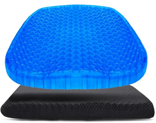 Wenisuow Gel Seat Cushion with Cover, Double Thick Egg Seat Cushion Cool Breathable Lumbar Support Chair Cushion Large Size Chair Gel Cushion for Car/Office/Home/Wheelchair (Supportive)(Blue)