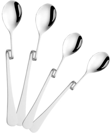 BAZEITFLOW 4 piezas Cucharas de Café de Acero Inoxidable Cucharillas Curvadas Ergonómicas para Remover Espresso Postres Bebidas Hogar Bar Restaurante