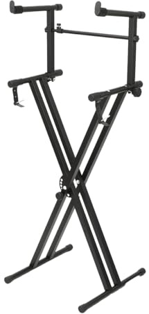 Lfhelper 2-tier Keyboard Stand with Adjustable Height & Depth, Fits Most Keyboards, Laptops & DJ Controllers, Sturdy Metal Construction, Non-Slip End Caps for Stability