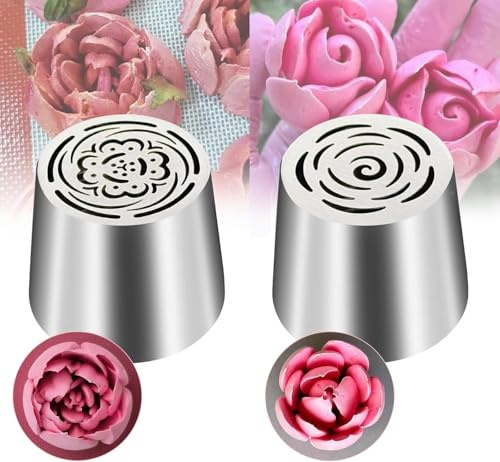2Pcs Extra Large Russian Piping Tips for Cake Decorating, Stainless Steel Flower Piping Nozzles, Flower Frosting Nozzles Icing Tips for Frosting, Cookies, Desserts Baking