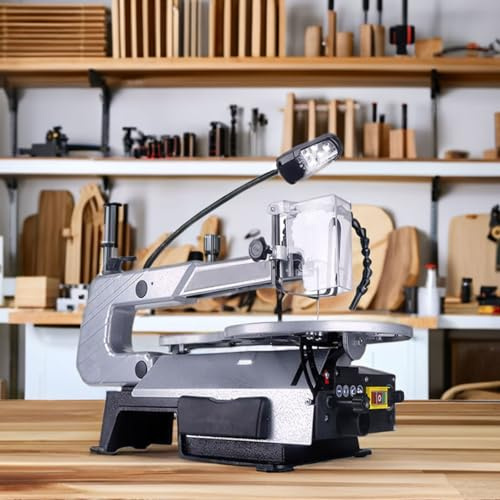 BDJSN Scie Sauteuse Électrique De 40 Cm (16 Pouces), Scie À Chantourner À Vitesse Variable De 150 W avec Éclairage De Travail, Grande Table De Travail Inclinable Et Port D'aspiration Intégré