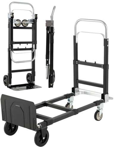 TANGZON 2-in-1 Folding Hand Truck, 136/172kg Load Capacity Sack Truck Transport Trolley with Retractable Handle, Adjustable Length & 4 Wheels, Convertible Platform Trolley for Warehouse Home