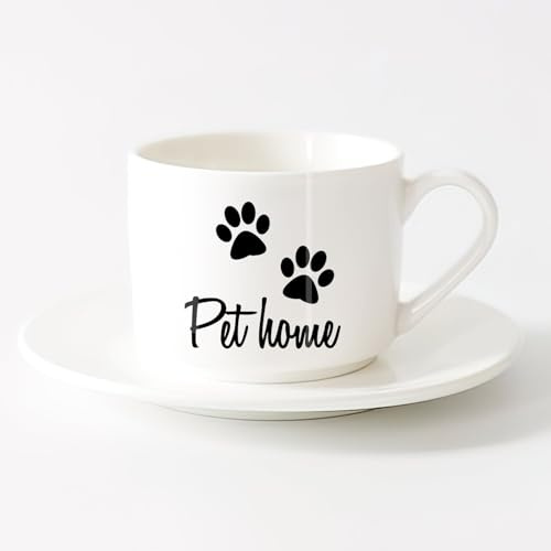 AYUEHBN Tazze e tazzine alla moda Animali domestici Casa Animale Cane Gatto Veterinario （6oz/175ml） per bevande calde, latte macchiato, cappuccino，Set di tazze da tè con piattini (bianchi)