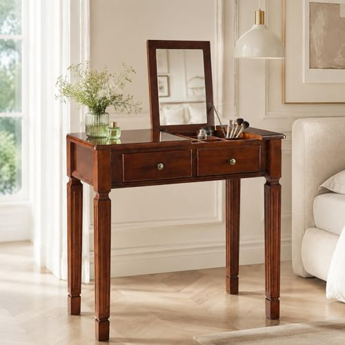 PADMA HOUSE Kosmetiktisch, Vintage Schreibtisch aus Holz, Schminktisch mit 2 Schubladen, Arbeitszimmertisch für Home Office, Konsolentisch (Kosmetiktisch)