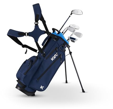 KVV Junior Golf Clubs Set Ages 3-5, Complete Kids Golf Set with Lightweight Stand Bag, Fairway, Iron & Putter Right Handed for Girls & Boys (Navy, Ages 6-8)