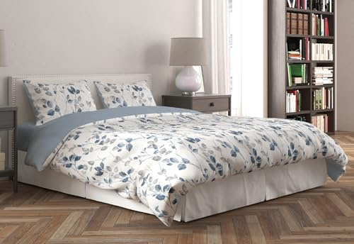 CDV Casa di Venere Set Copripiumino in Microfibra Morbida 4 Pezzi Matrimoniale – Sacco con Zip, Lenzuolo con Angoli e Federe – Morbido, Traspirante e Facile da Lavare (Foglie azzure, Matrimoniale)