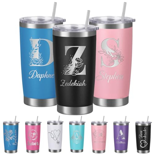 Busparst Personalised Tumbler 20oz Laser Engraved with Name - Customisable Stainless Steel Travel Mug, Double-Wall Insulated for Hot/Cold Drinks Gift for Men, Women