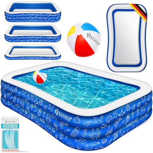 KESSER® Aufblasbarer Pool Familienpool für Kinder und Erwachsene Gartenschwimmbad Familienschwimmbad Sommer 305x183x56 cm Planschbecken 1180 Liter Füllmenge Kinderfreundlich Inkl. Flickzeug & Ball
