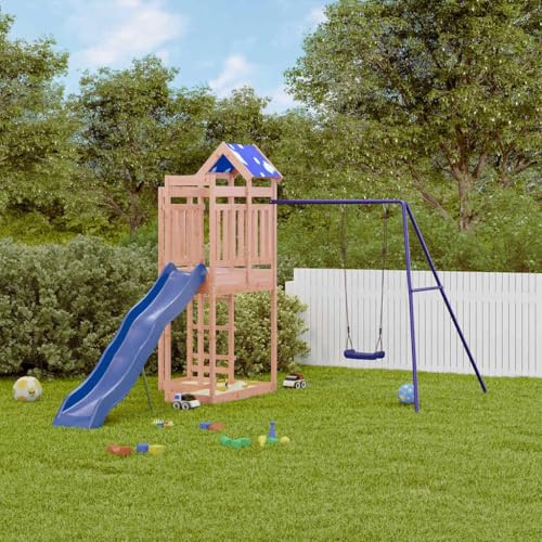 Ordellia Torre de juegos de madera maciza Douglas con tobogán ondulado, columpio y arenero, plataforma de 118 cm, juguete de jardín para jardín, patio, patio, movimiento infantil, motricidad y parque
