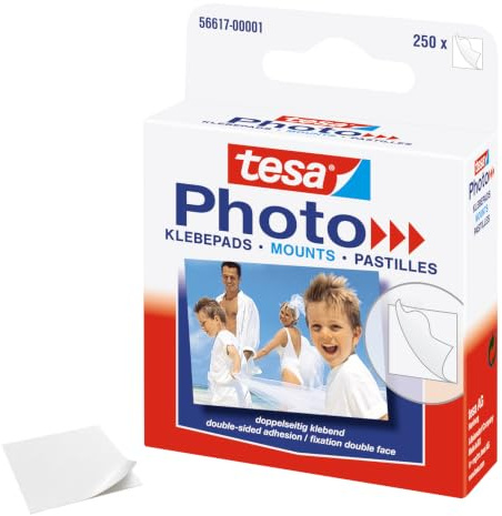 tesa Photo Klebepads - 250 Stück - 1,3 x 1,0 cm - Weiß | Doppelseitige und selbstklebende Fotopads - für Fotoalbum, Scrapbook und zum Basteln - säurefrei und schonend zu Fotos