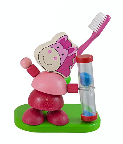 Hess Holzspielzeug 14577 - Zahnputzuhr aus Holz für Kinder, Serie Pferdchen, inkl. Bürstenhalter und drehbarer Sanduhr, handgefertigt, zur täglichen Nutzung beim Zähneputzen