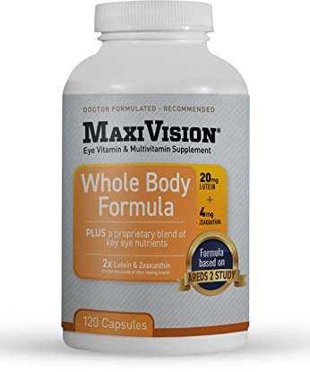 MaxiVision® AREDS 2 Whole Body Formula - AREDS 2 Eye Vitamins w/Lutein and Zeaxanthin - for Macular Support - Eye Supplements for Eye Strain - 120 Capsules Count, 1 Bottle