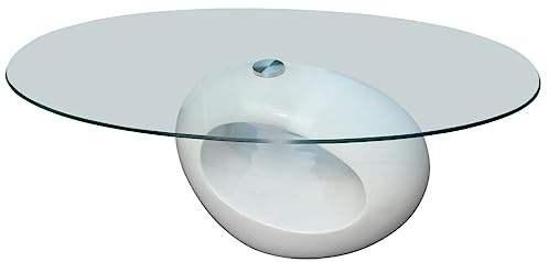 vidaXL Table Basse avec Dessus de Table en Verre Ovale Blanc Brillant