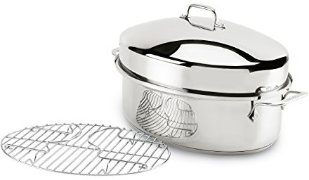 All-Clad Specialty Stainless Steel Covered Oval Roaster 3 Piece, 19x12x10 Inch Oven Broiler Safe 600F Roaster Pan, Pots and Pans, Cookware Silver