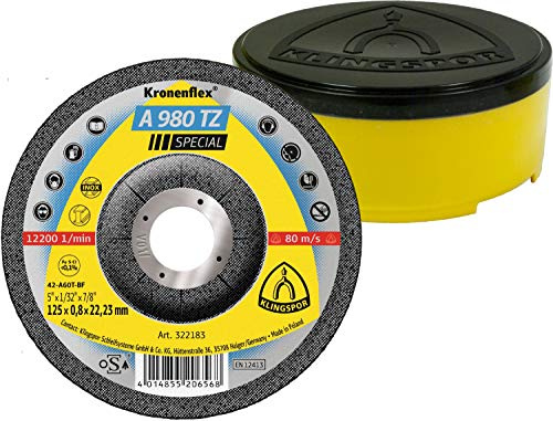 Klingspor 322182 Kronenflex A 980 TZ Trennscheibe Edelstahl für das manuelle Schneiden, 115 mm x 0.8 mm x 22.23 mm