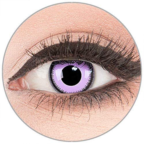 Farbige Kontaktlinsen zu Fasching Karneval Halloween in Topqualität von 'Glamlens' ohne Stärke 1 Paar Crazy Fun lila 'Purple Lunatic' mit Kombilösung (60ml) + Behälter