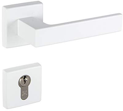 Gedotec Türklinke Aluminium Türbeschlag weiß Türgriff Zimmertür - PUSH 1317 | Rosetten-Garnitur für Innentüren | PZ - Zylinder | Türdrücker weiss matt | 1 Set - Drückergarnitur eckig mit Schrauben