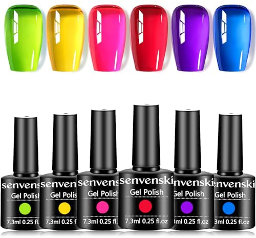 Senvenski Regnbågen Jelly Gelé Gel Nagellack, Crystal Gel Nail Polish Rosa Röd Gul Lila Blå Grön Gel Nail Polish Gift UV LED Manicure Art Varnish Kit Set (BT6-004)