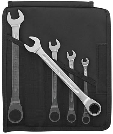 STAHLWILLE 17F/5 | Ratschen-Ringmaulschlüssel Set 5-tlg. | flache Ringseite | extrem belastbar | schraubenschonend | in robuster Rolltasche
