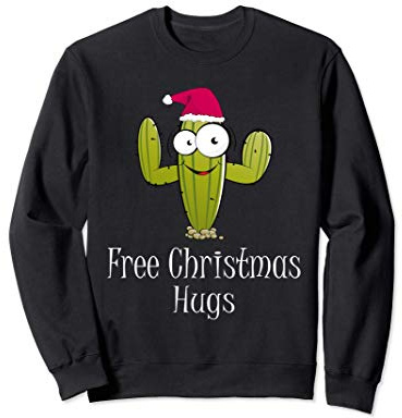 Free Christmas Hugs Design With Funny Cactus Cute Xmas Gift Sweatshirt