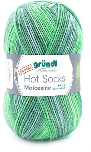 Gründl Hot Socks Malcesine (Sockenwolle aus 75% Schurwolle (superwash) und 25% Polyamid, Made in Italy, 6-fach Sockengarn, 150 g / 375 m, Nadelstärke: 3 mm - 4 mm, 1 x 150 g), gras multicolor