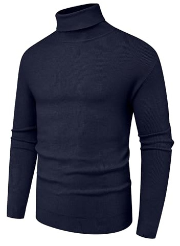 Hisir Pull à col roulé pour homme - Pull d'hiver chaud en laine tricotée à manches longues - Couleur unie - Col roulé - Doux