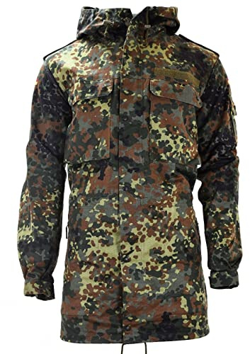 Original tysk armé fältjacka parkas – militär fråga tysk huvtröja fläckig stridsparka, flerfärgad, L (lång)