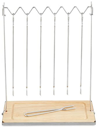 Tower 6 Kebab Skewers with Stand – Stainless Steel Hanging BBQ Skewers for Meat and Vegetables, Non-Stick, Hardwood Base
