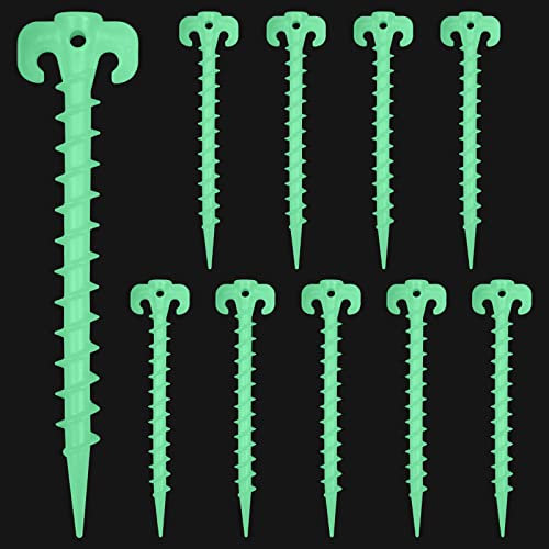 Zeltheringe Leuchtende Zeltbodennägel Schraubheringe, 10 Stück 20 cm Erdhaken Kunststoff Erdnägel für Zelte, Pavillons, Hüpfburgen & Trampolins Langer Erdnagel für alle Bodenarten