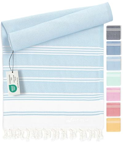 Fit-Flip Hammam Beach Towel XXL Made from 100% Cotton - Quick-Drying Turkish hamam Towels - Large fouta or pestemal Ideal as a Thin Sauna Blanket - Ice Blue – 100x200cm Diamond