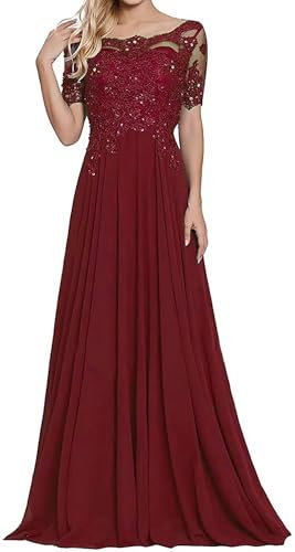 Sincemeet Damen Lange Mutter Der Braut Kleider Chiffon Perlen Spitzenkleid Brautjungfer Mit 1/172 Ärmeln Lang Formelle Abendkleid