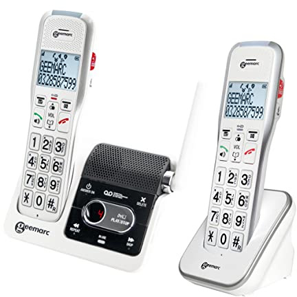Geemarc Amplidect 595 U.L.E Duo - Seniorentelefone mit verstärkter Empfangslautstärke, Anrufbeantworter, SOS-Funktion, integriertem Gegensprechsystem - Mittlerer bis Schwerer Hörverlust - Version DE