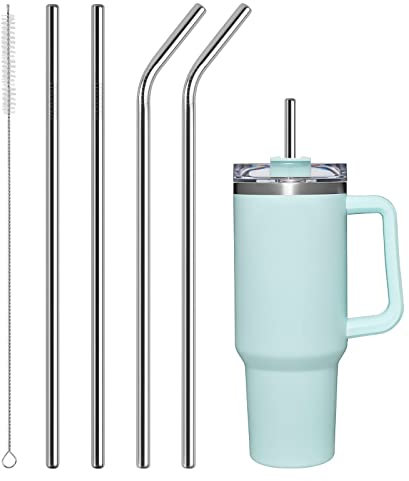 AUAUY 4PCS Pajitas Repuesto de Acero Inoxidable para Stanley 40 Onzas(1180ml), Pajitas Reutilizables para Stanley Adventure Quencher Travel Tumbler con Cepillo De Limpieza