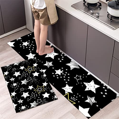 Küchenteppich 40x60 Schwarzer Stern Küchenläufer Teppich Für Küche Waschbarer rutschfest Läufer Küchenmatte Weich Und Superabsorbierend Waschbar In Waschmaschine