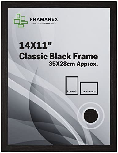 FRAMANEX Classic Picture Poster Frame, 14 X 11 inches Black Frame, Wood Finish, Portrait/Landscape Display Rectangle 35 X 28cm