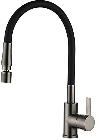 Peppermint Grey Kitchen Tap Flexible Silicon Hose Gunmetal Single Lever | Pull out Mixer Tap with Dual Function Aerator, Rustproof Stainless Steel, Monobloc Modern 360° Swivel Sink Taps, Easy Install