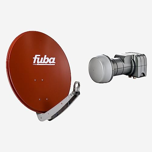 Fuba Sat Anlage 2 Teilnehmer | Satellitenschüssel Komplettset - DAA 650 R Sat-Schüssel 60x65cm Alu rot + Fuba DEK 217 Twin LNB 2 Teilnehmer (DVB-S2, HDTV, UHD 4K/8K, 3D) mit LTE-Störfilter