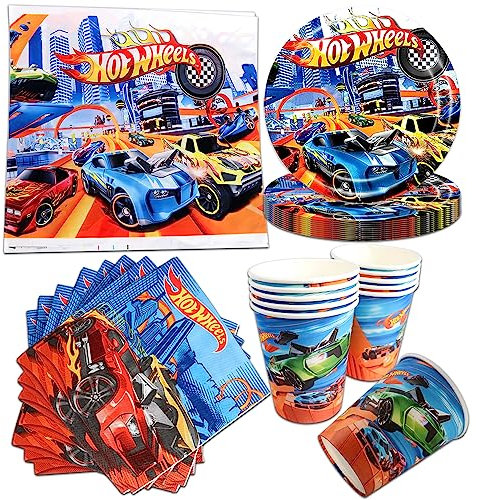 41 Stück Rennauto Partygeschirr Set,Rennwagen Kindergeburtstag Dekoration, Rennauto Geburtstag Geschirr Kit, Tischdecke Teller Tassen Servietten, für Jungen Mädchen Kindergeburtstag Party Supplies