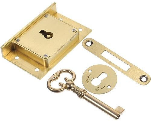 Holibanna Retro Brass Drawer Lock Set - Vintage Flush Mount Cabinet Lock with Key for Secure Wooden Boxes and Furniture