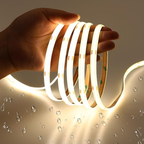 JOYLIT 12V COB LED Streifen 6M 4000K IP65 Wasserdicht CRI 90 Ohne Punkte | Dimmbar, 320 LEDs/M Naturweiß, 2-PIN 8MM, 5cm Teilbar, Selbstklebendes Band für Küchen, Badezimmer, Kleiderschränk(Nur Licht)