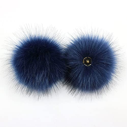 SYSUII 10 Stück 12cm Kunstfell Pompon Fellbommel mit Drücken Taste Groß Kunstfell Bommel Pompon Pom Ball für Mützen Beanies Tasche Weihnachtsdekoration Strick Mützen Bekleidung Zubehör -Dunkelblau