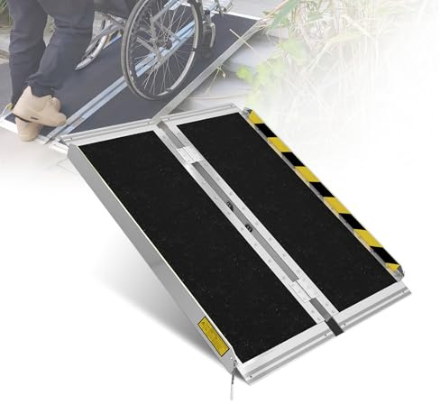 NEOWISM Protable wheelchair ramp 3FT,Non-Slip Folding Aluminum Handicap Ramps,Threshold Ramp for home,Holds up to 800lbs,Wheelchair ramp for steps,Mobility Scooter,Doorways (3FT Useing Height 3-9inch)