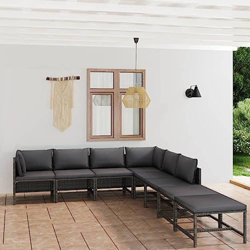 AUVYI 8-TLG. Garten-Lounge-Set mit Kissen Poly Rattan Grau 60x60x60cm Gartentisch Gartenmöbelabdeckungen Winterfest Essecke Eckbank Terrassenstühle Sitzkissen Outdoor Gartensessel Balkonmöbel