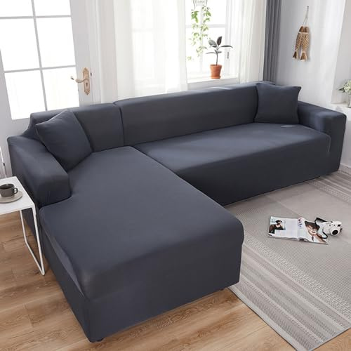 FEEGAR Sofabezug L U Form Eck Stretch Sofa/Couch überzug, Universal Couchbezug, Sofa überzug Für 1/2/3/4 Sitzer, Couch überzug Sofaschoner(L Form Ecksofa Erfordert Zwei),Gray 2,2 Seater