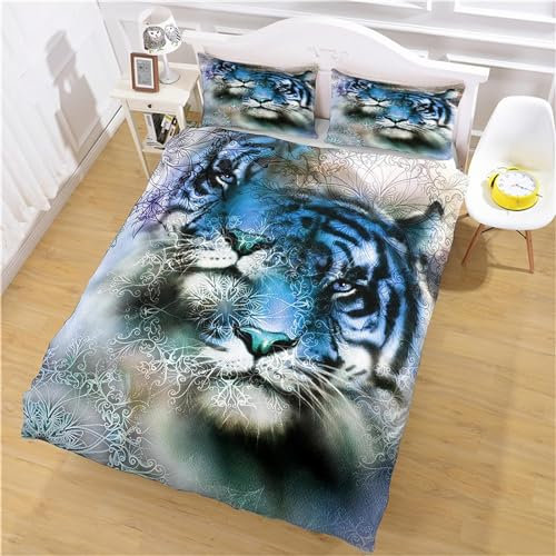 Bettwäsche 140x200 Tiger Bettwäsche Set + 2 Kissenbezug 80 x 80 cm Kissenbezug Reißverschluss,Weich Betten Set Für Jugendliche Kinder Schlafzimmer Dekor