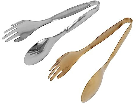HWGING 2 cucharas, tenedores, alicates, pequeñas pinzas para servir, acero inoxidable, pinzas para alimentos, pinzas para ensalada de pasteles, buffet, accesorios de cocina