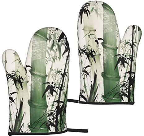Chinesische Bemalung von hitzebeständigen Bambus-Ofenhandschuhen. Wasserdicht und langlebig. Zum Kochen, Backen und Grillen.